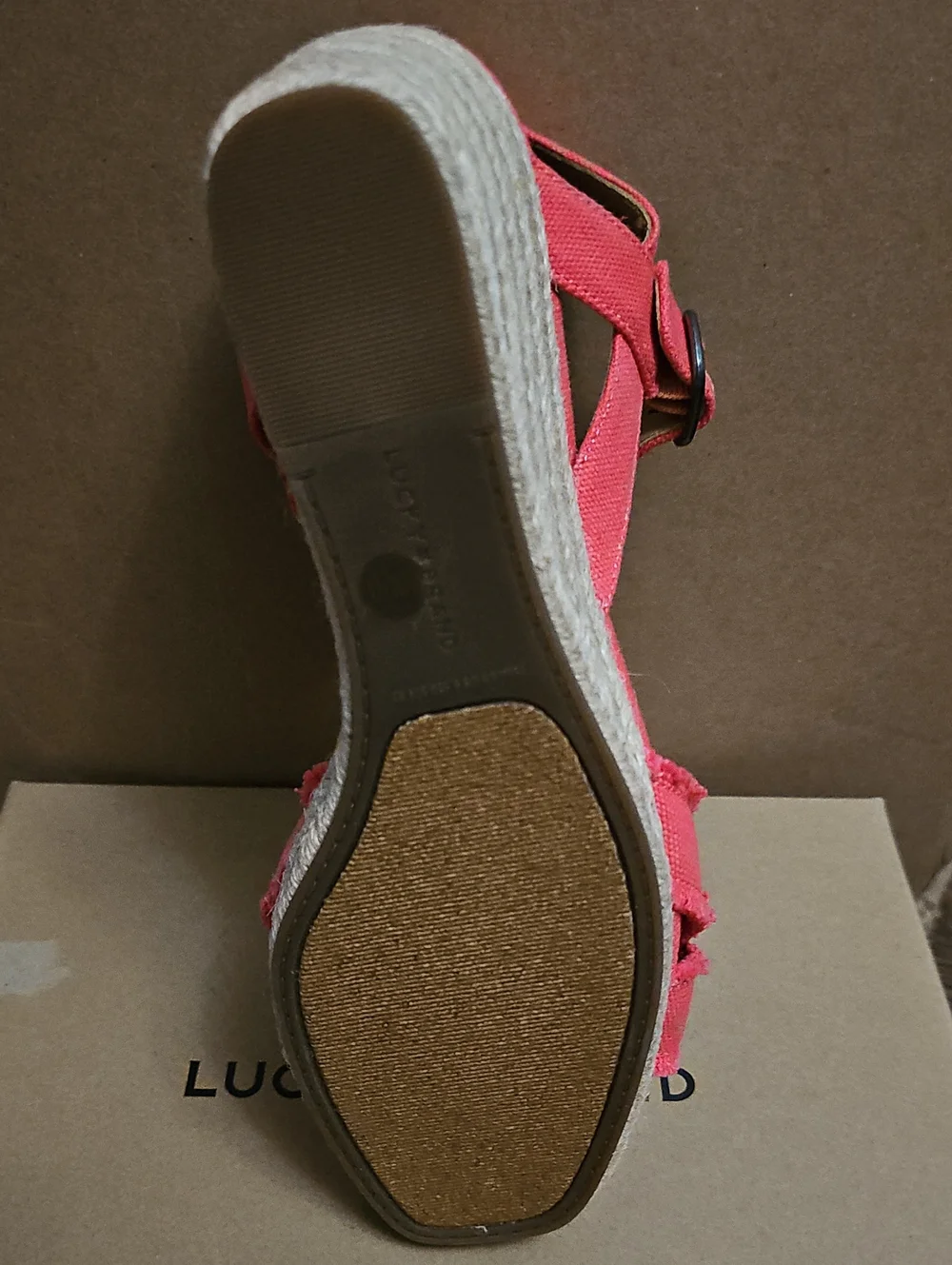 Lucky Brand Margaline Canvas Wedge Espadrilles Frayed Coral 9.5M New MSRP $79
